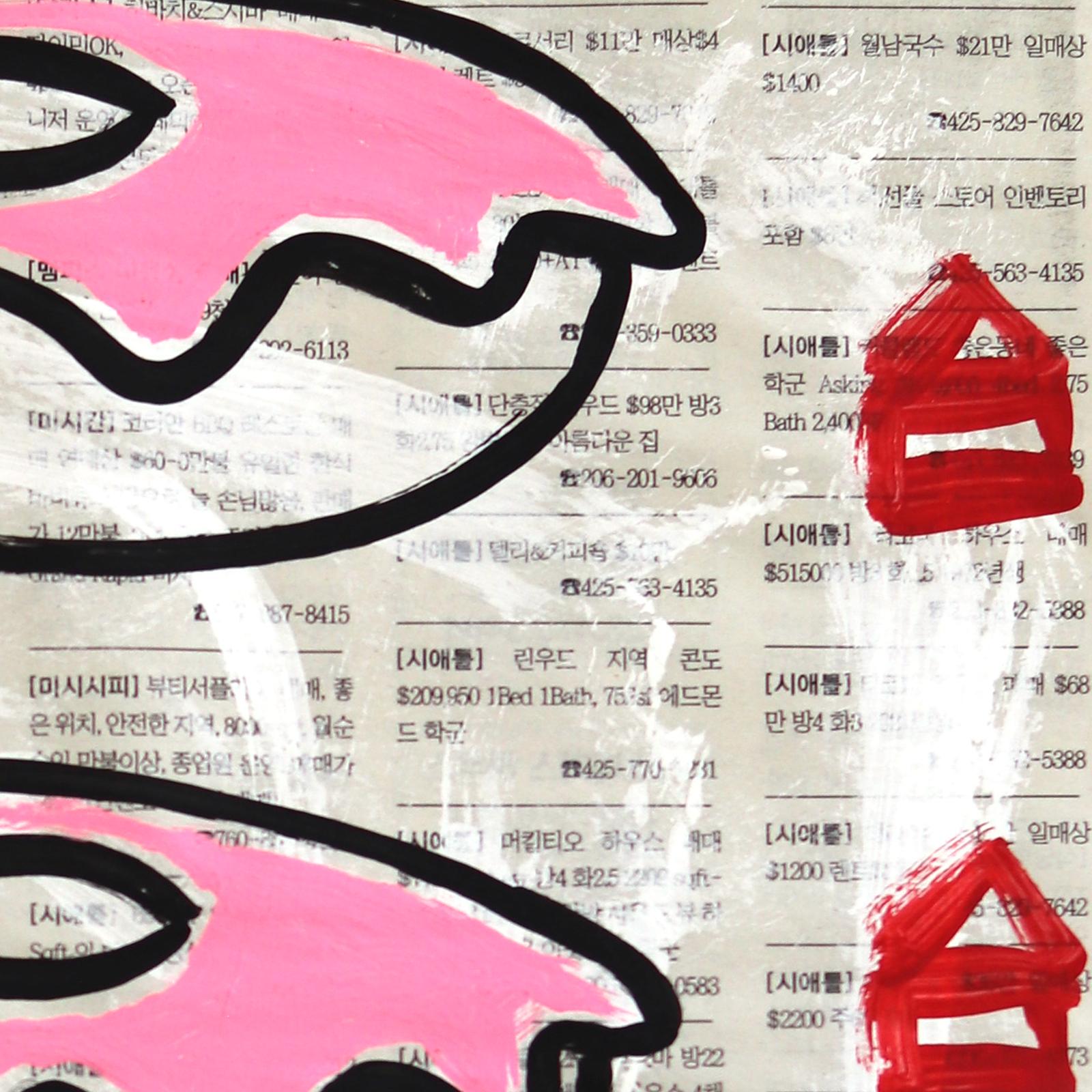 Pink Frost - Pittura alimentare originale di Gary John Street Art su carta da giornale in vendita 4