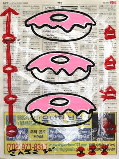 Pink Frost - Pittura alimentare originale di Gary John Street Art su carta da giornale