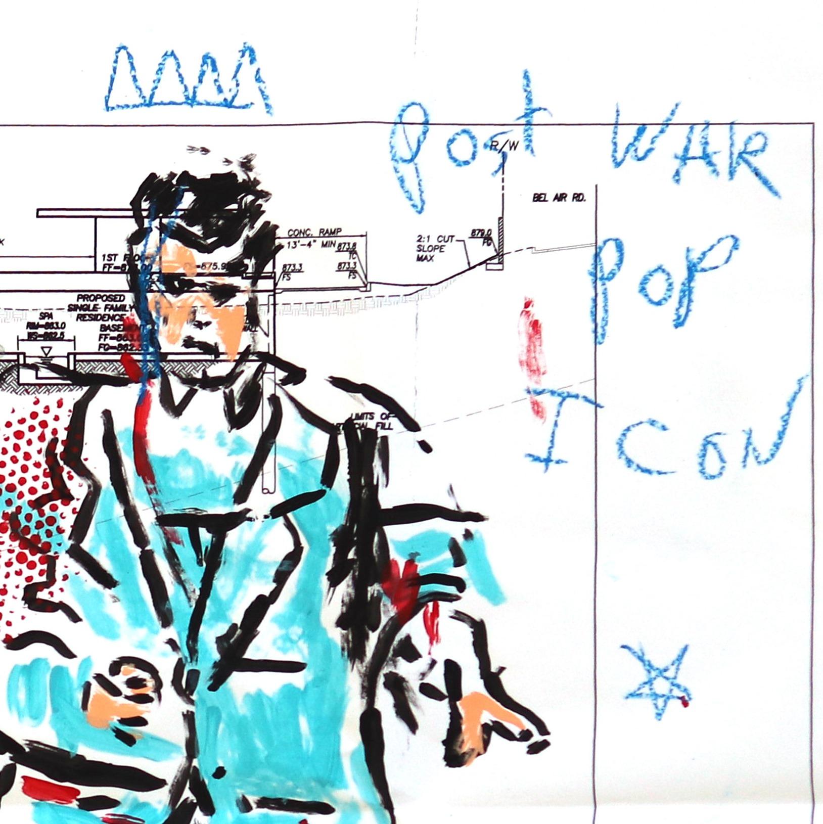 Peinture originale de Gary John Elvis sur papier architectural d'après-guerre 3