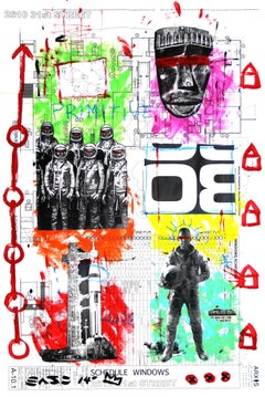 "Primitive Provisions" Collage coloré d'art de rue Original par Gary Johns