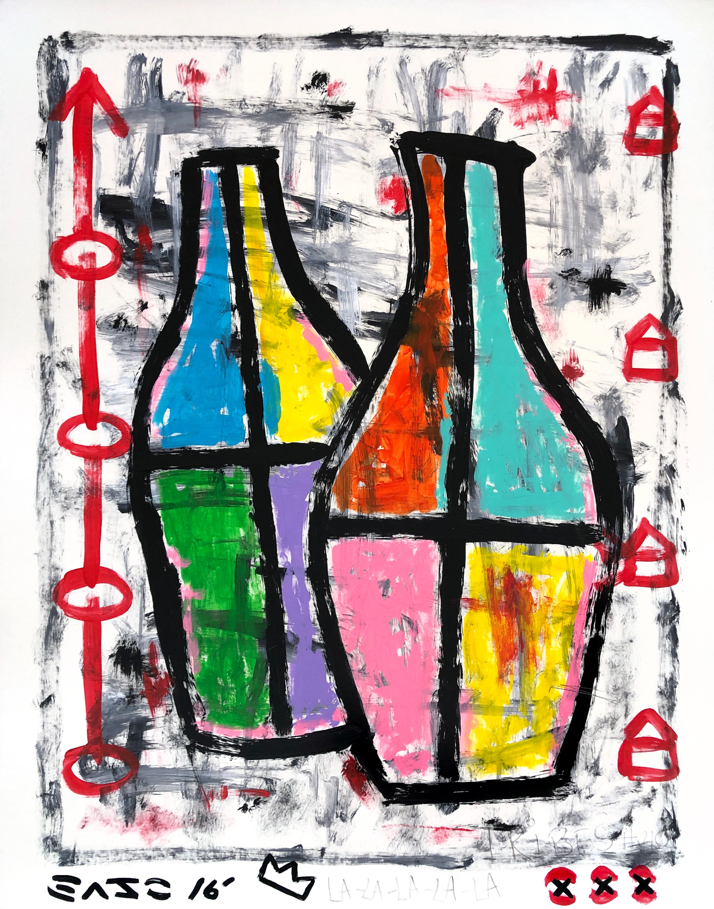 "Quadracolored Bottles" Original Gary John Colorful Pop Artwork on Poster Board