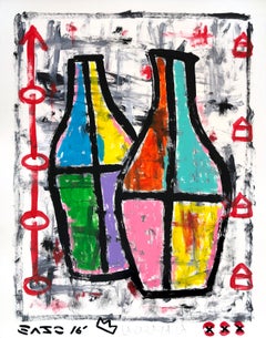 Peinture d'art pop originale Gary John colorée sur panneau d'affiche « Tabatières quadricolores »