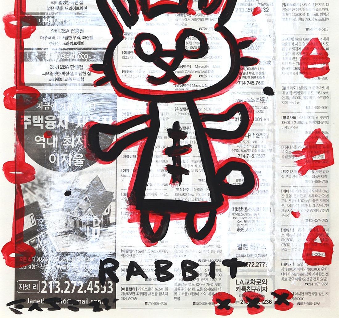 Rabbit - Original Gary John Street Art Pop Art Animal Painting on Newspaper 2