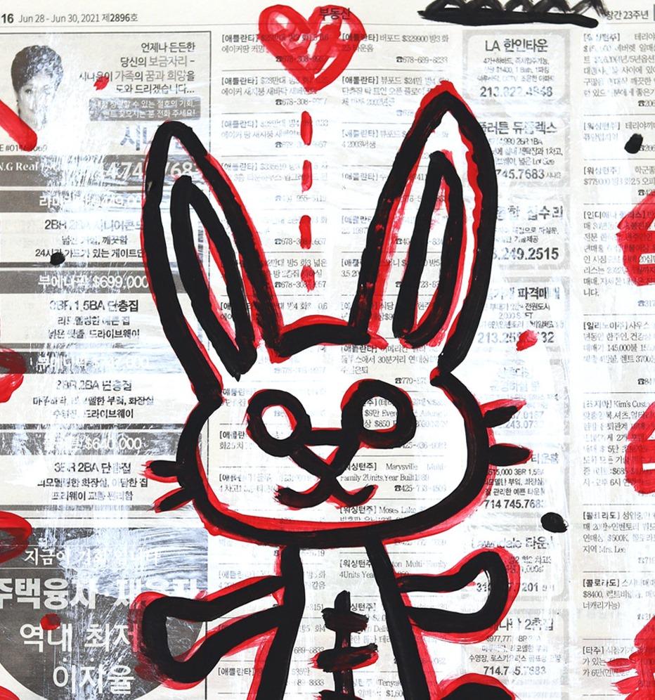 Rabbit - Original Gary John Street Art Pop Art Animal Painting on Newspaper 3