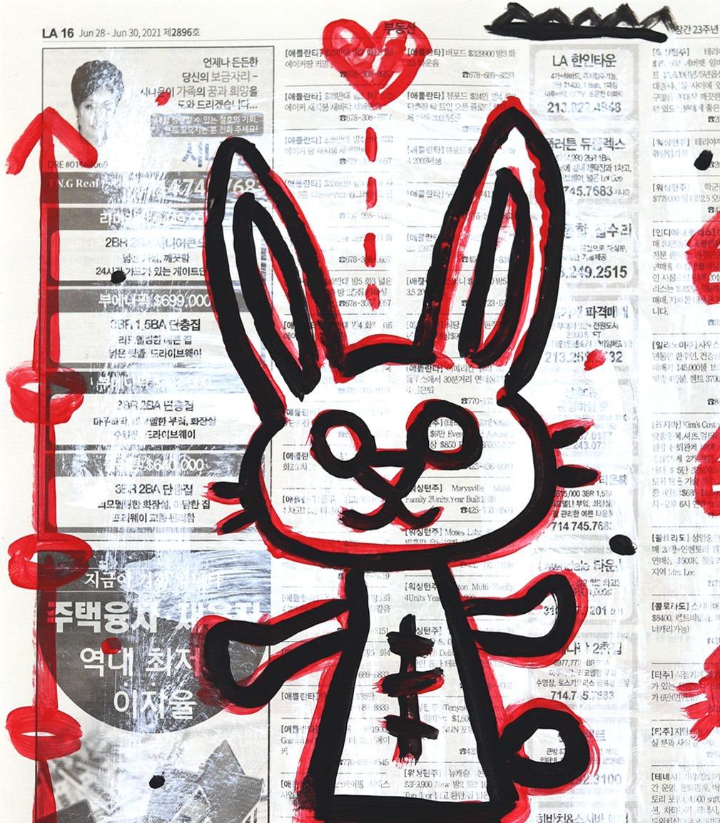 Rabbit - Original Gary John Street Art Pop Art Animal Painting on Newspaper 4