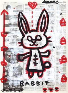 Kaninchen – Original Gary John Street Art Pop Art Tiergemälde auf Zeitung