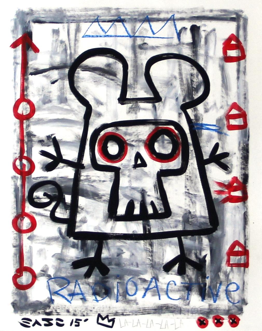 Gary John Figurative Painting – „Radio Active“ Original Street Art inspiriert von Roboter und Figuren Pop Art