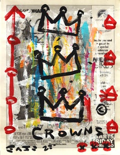 « Rainbow Crowns » - Peinture pop contemporaine originale de Gary John sur papier journal