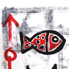 "Red Dreams" -  Original Modern Cat Street Art by Gary John