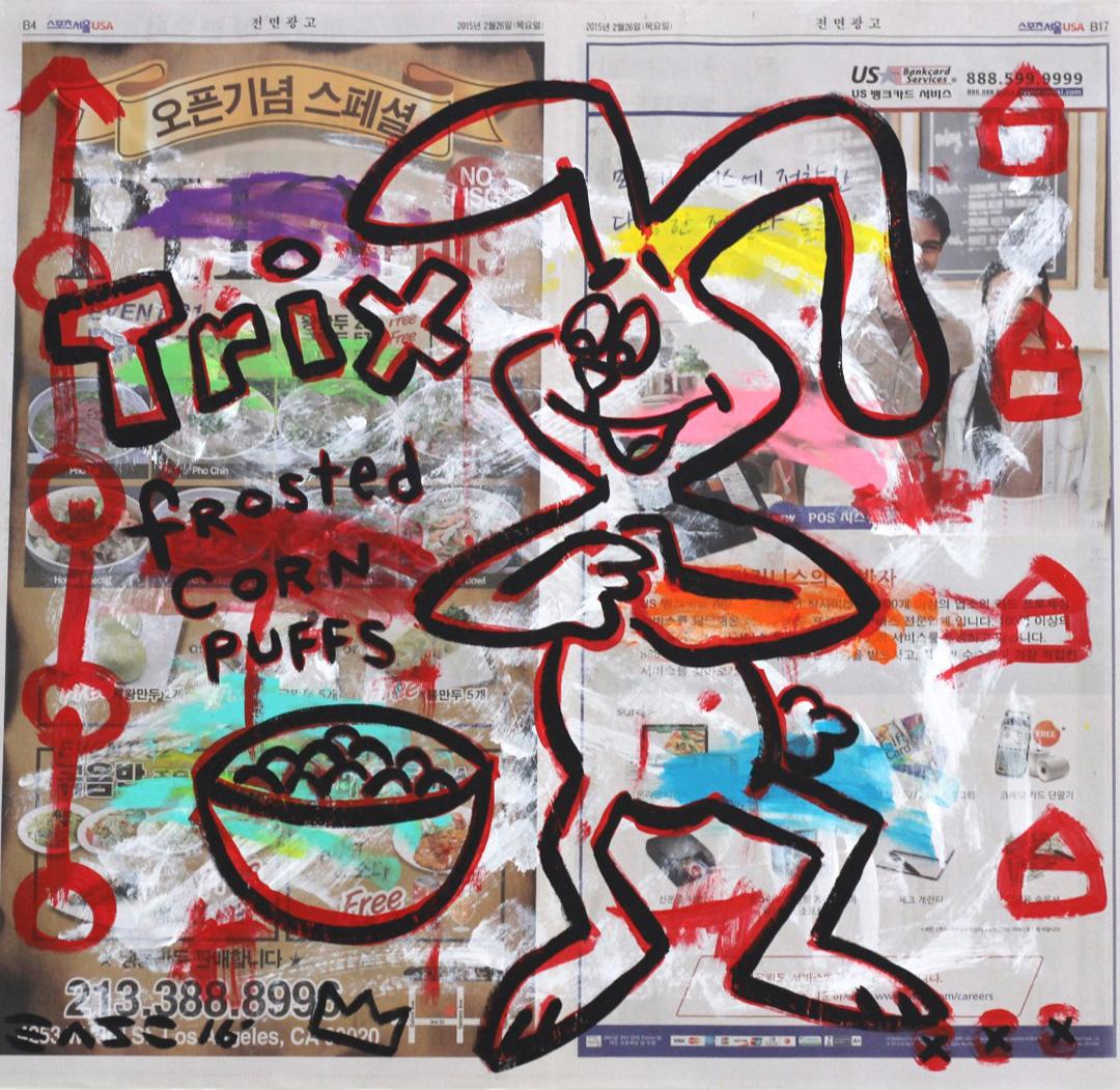 „Rediscovered“ Original Pop Art inspiriert von Trix the Rabbit Cereal von Gary John