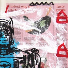 Robot Batman - Original Pop Retro Artwork on Newspaper by Gary John