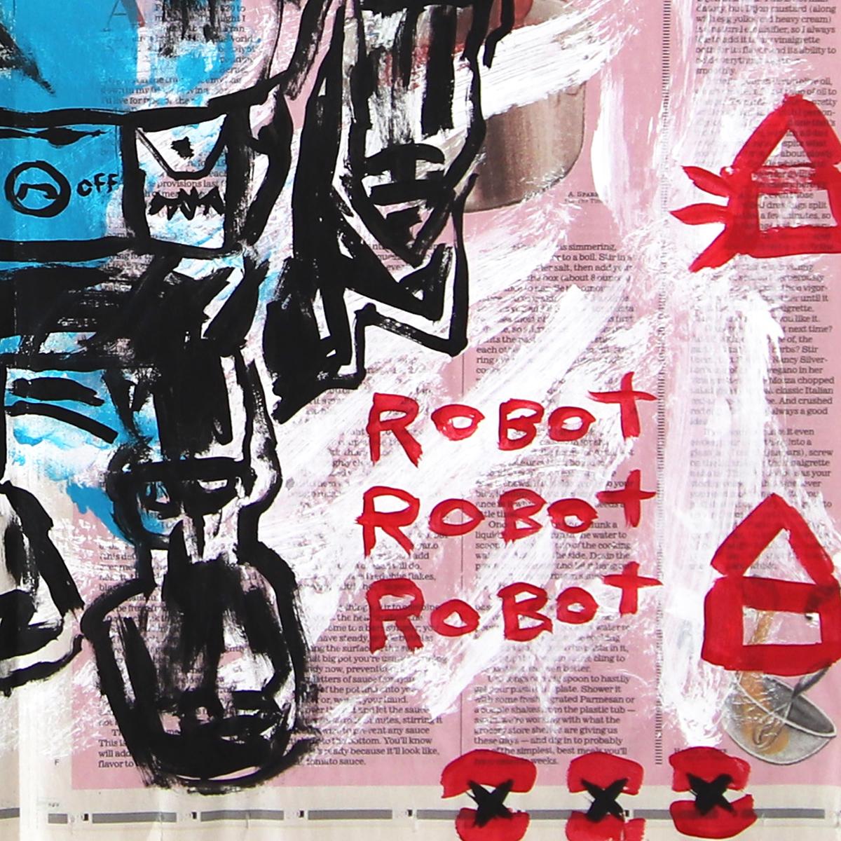 Robot Batman - Original Pop Retro Artwork on Newspaper by Gary John For Sale 1