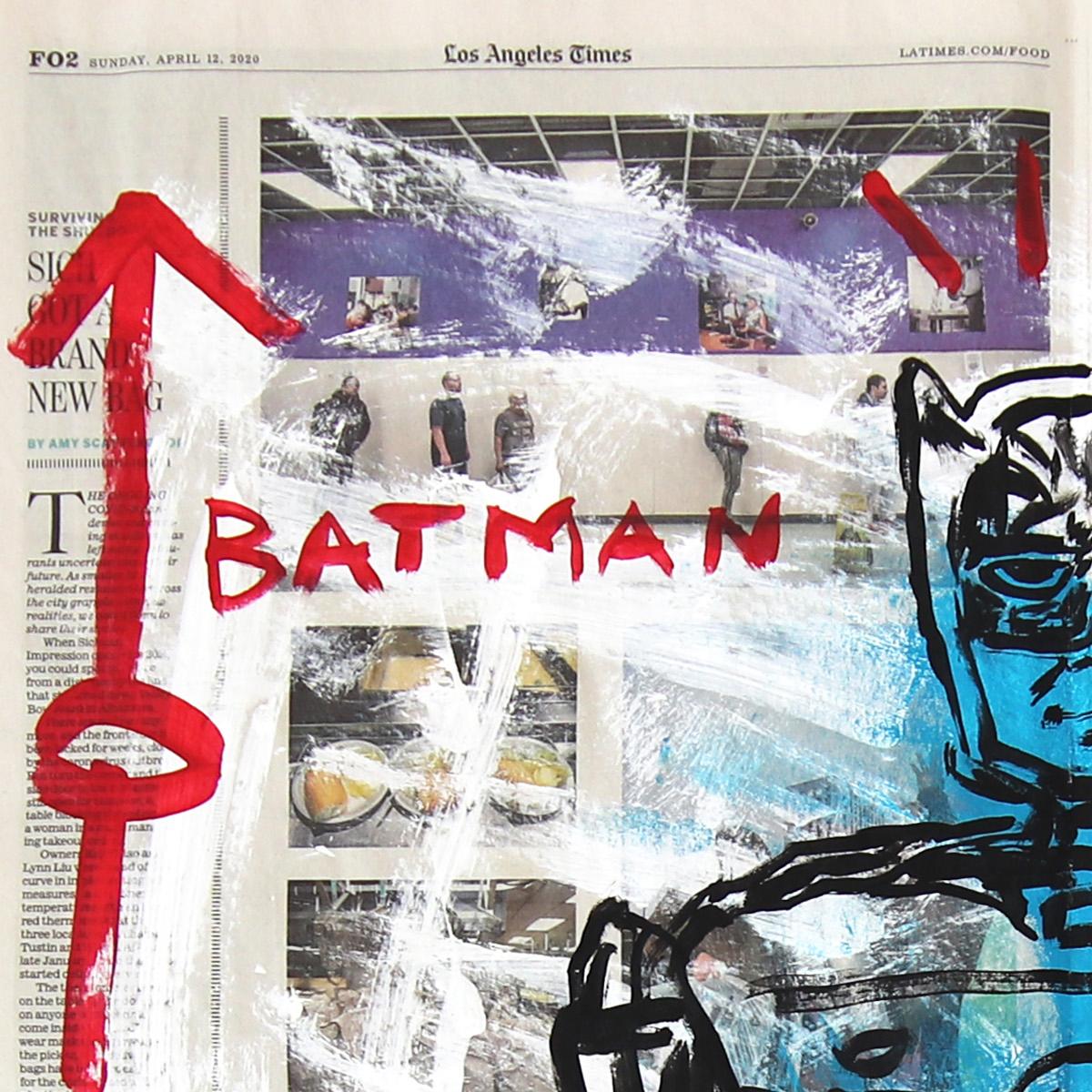 Robot Batman - Original Pop Retro Artwork on Newspaper by Gary John For Sale 2