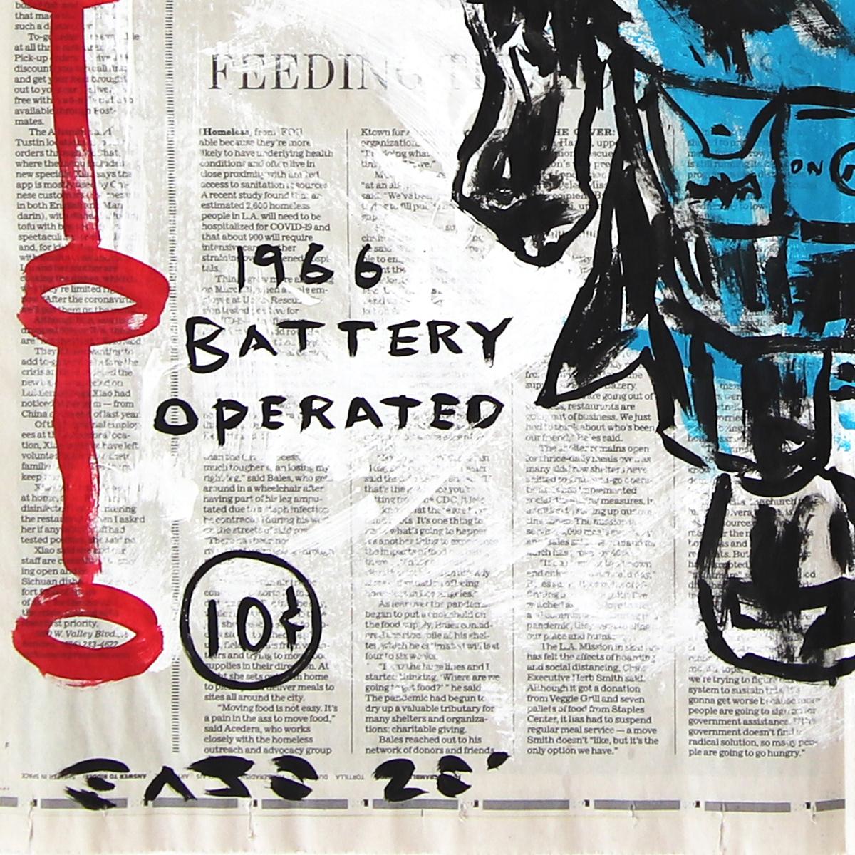 Robot Batman - Original Pop Retro Artwork on Newspaper by Gary John For Sale 3