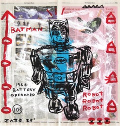 Robot Batman - Obra de Arte Pop Retro Original en Periódico por Gary John