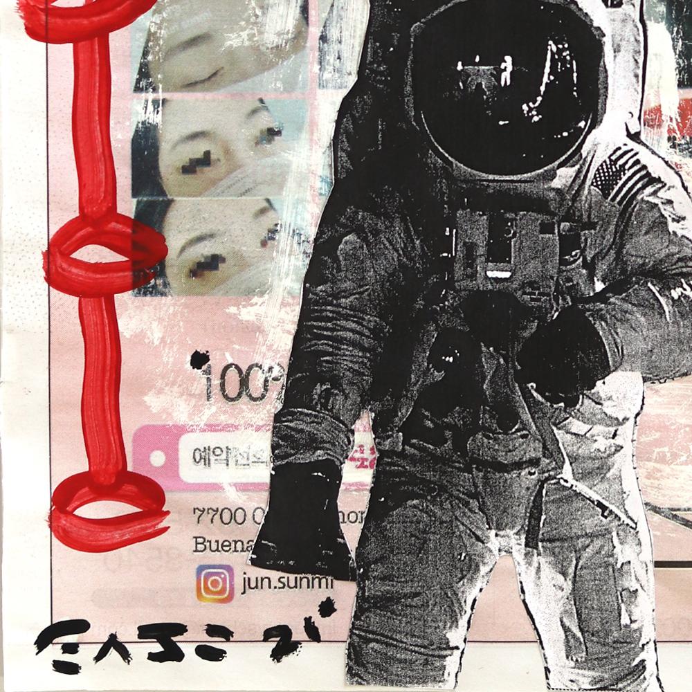 Rocketship - Original Gary John Street Art Painting on Newspaper For Sale 2