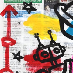 Saturno - Pittura originale di Gary Johns Street Art Space su carta da giornale