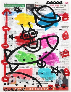 Saturn - Original Gary John Street Art Space Painting on Newspaper