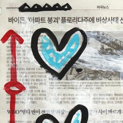 "Six Blue Hearts" - Original Gary John Pop Painting on Newspaper