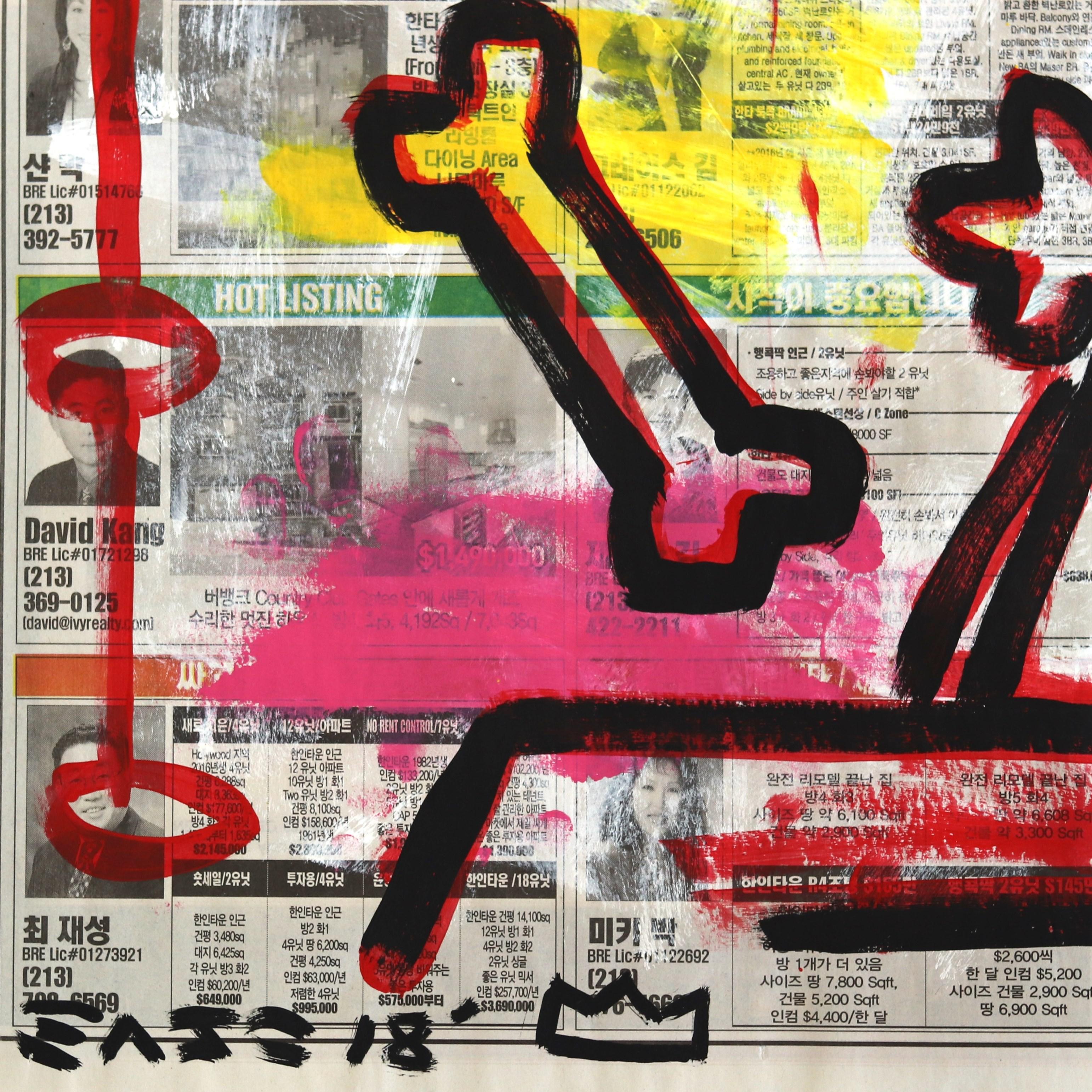 „Snoopy And Bone“ Original farbenfrohe Straßenkunst in Zeitung von Gary John im Angebot 1
