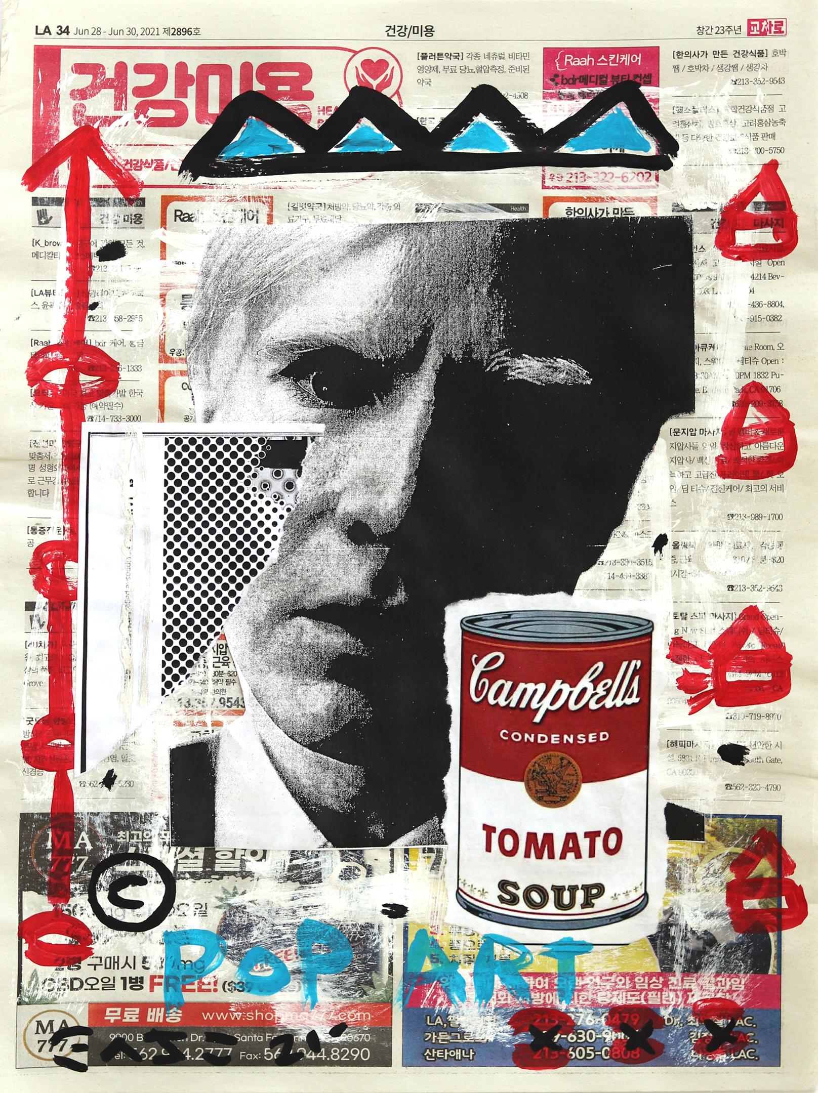 "Soup For Warhol" Original Gary John Contemporary Pop Mixed Media on Newspaper