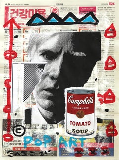 Used "Soup For Warhol" Original Gary John Contemporary Pop Mixed Media on Newspaper