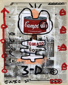 Used "Soup in 3D" - Original Mixed Media Painting on Newspaper
