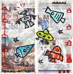 Used "Space Discovery" UFO Pop Art Contemporary Robot series by Gary John