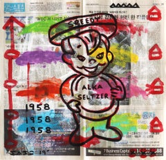 Speedy Alka Seltzer - Obra de arte original retro pop sobre papel de periódico por Gary John