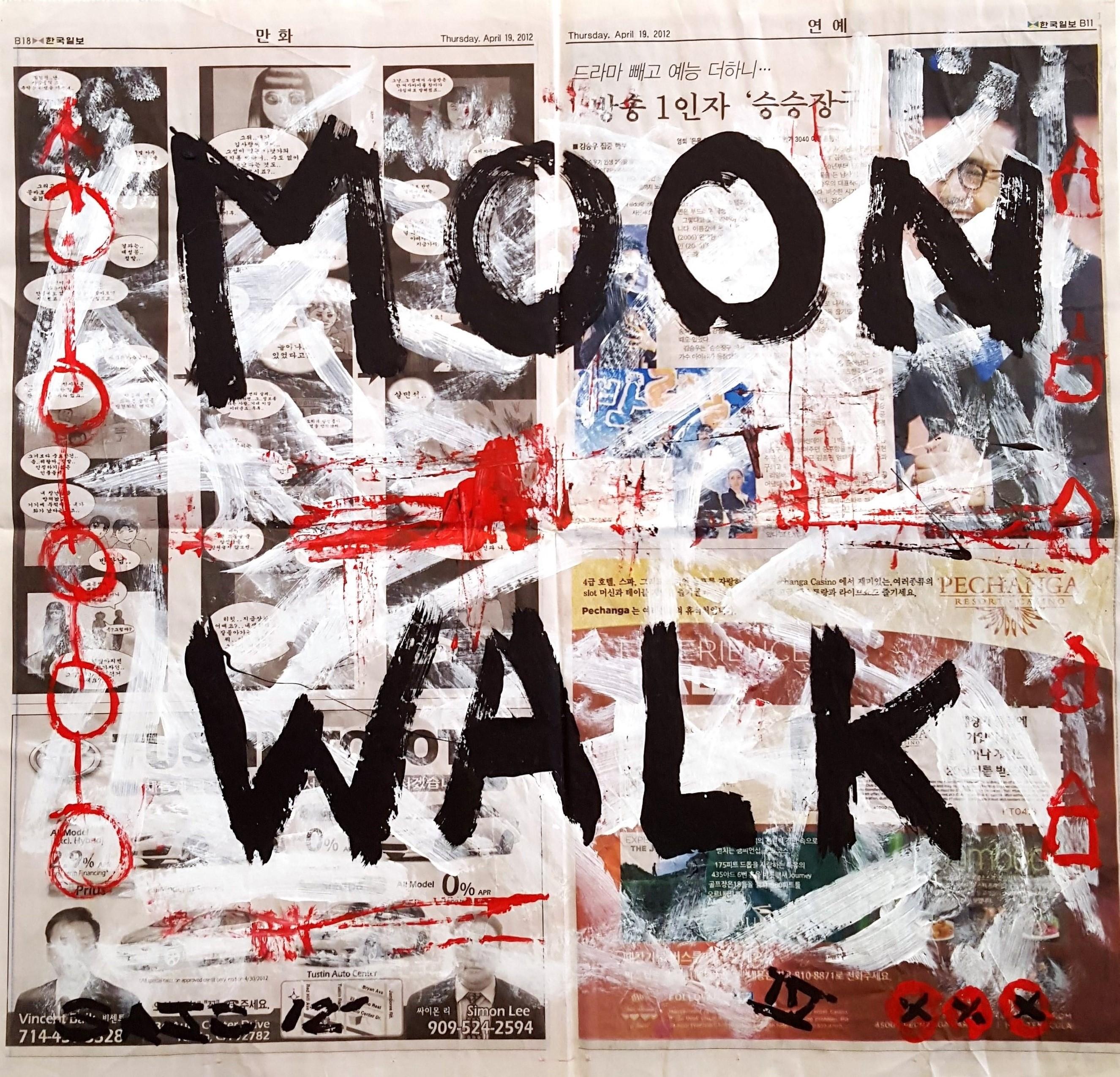 "Summer 1969" - Original Moon Walk NASA Street Art on Newspaper by Gary John