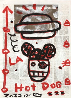 Swept Away, LA Hot Dog Street Art, œuvre d'art originale rouge et noire de Gary John