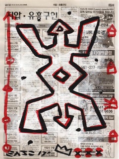 "Symmetry Dance" - Original Gary John Abstract Painting on Newspaper
