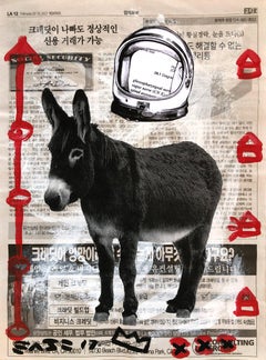 Taking This Donkey To The Moon - Orginal Street Art on Korean Newspaper