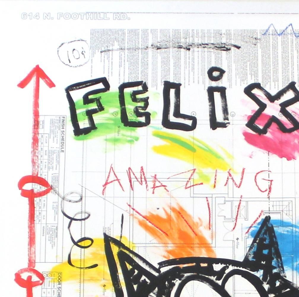 „The Amazing Felix“ – Bunte Katze Pop Street Art von Gary John im Angebot 1