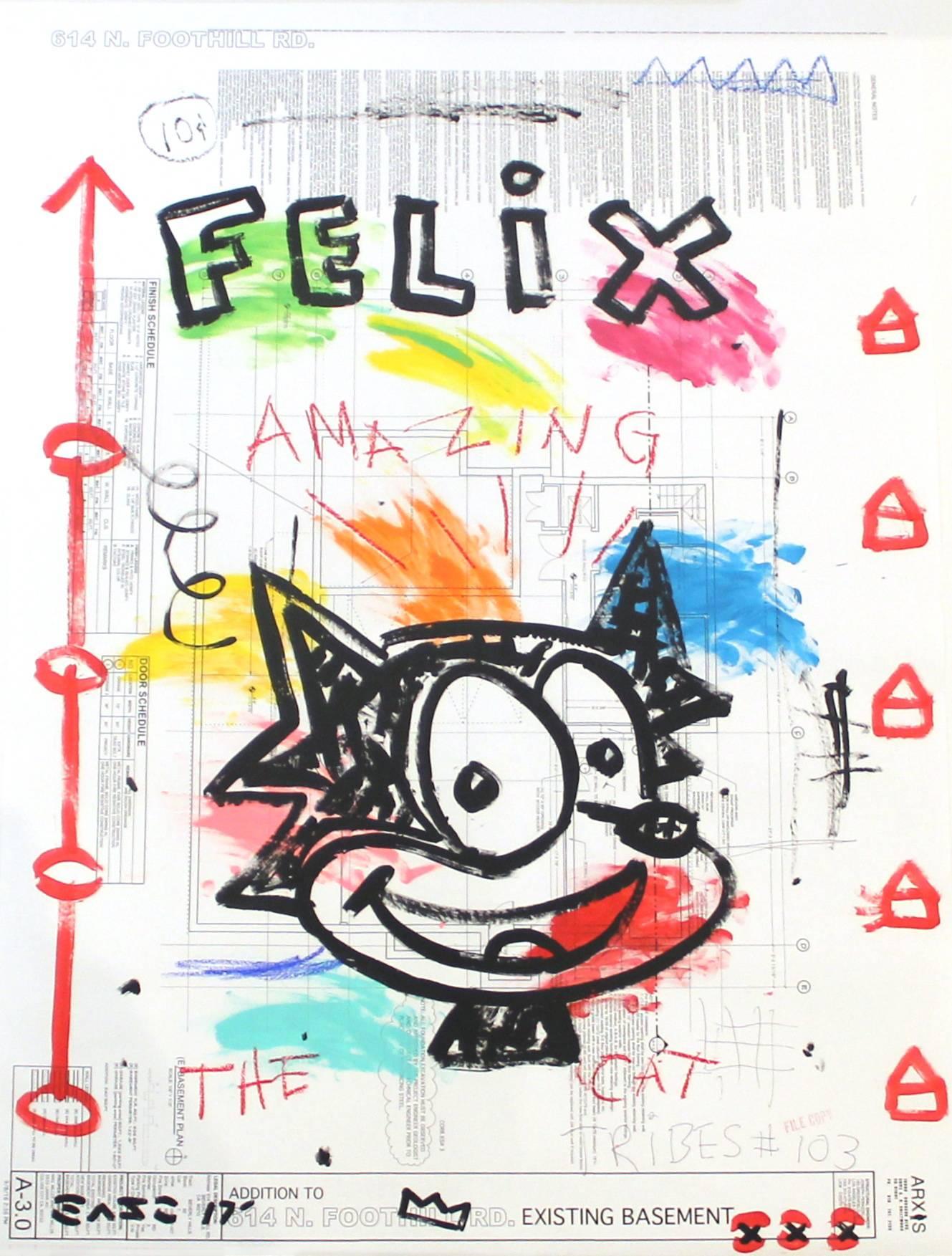 „The Amazing Felix“ – Bunte Katze Pop Street Art von Gary John