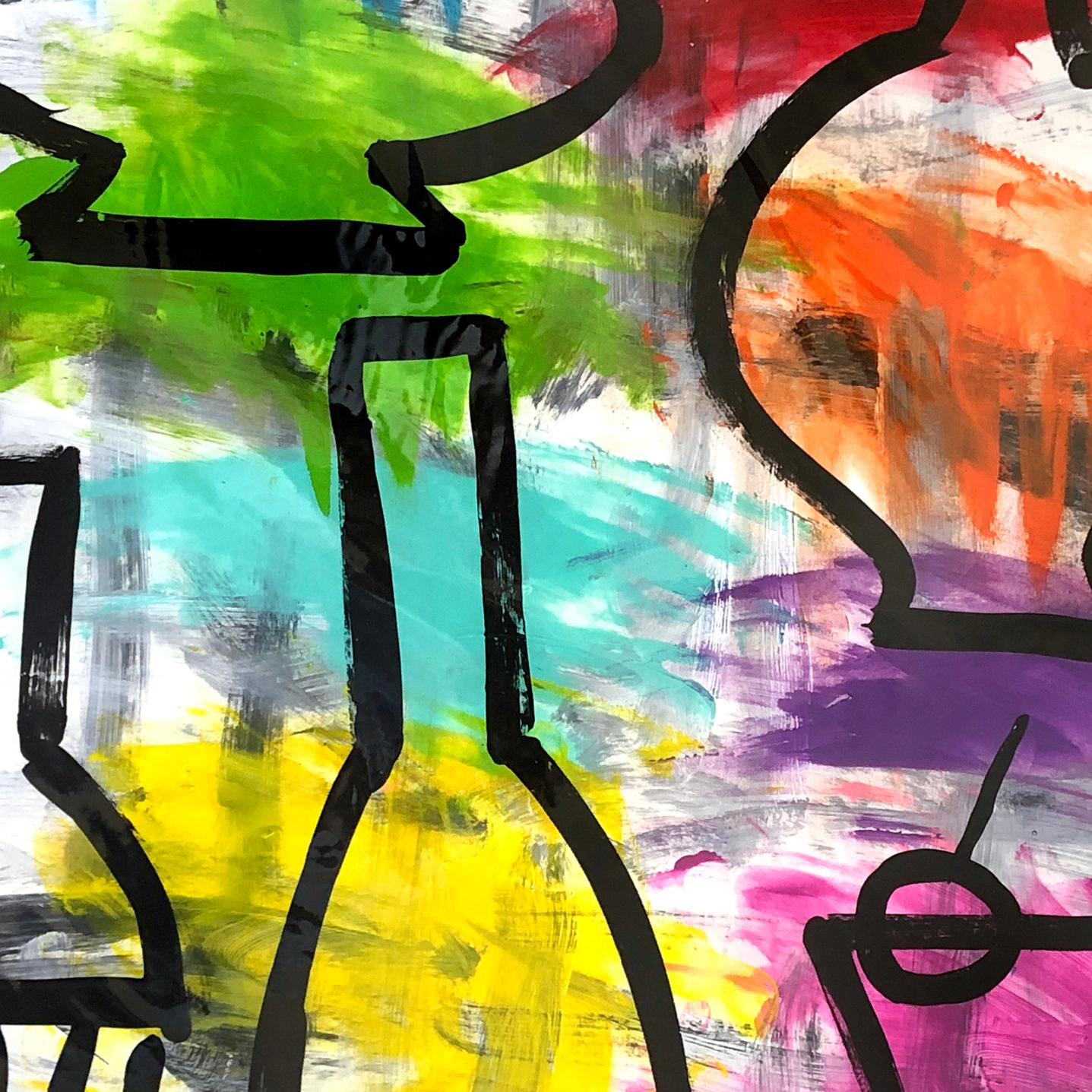 El cóctel está agitando la fiesta - Pintura abstracta colorista de Gary John en venta 1