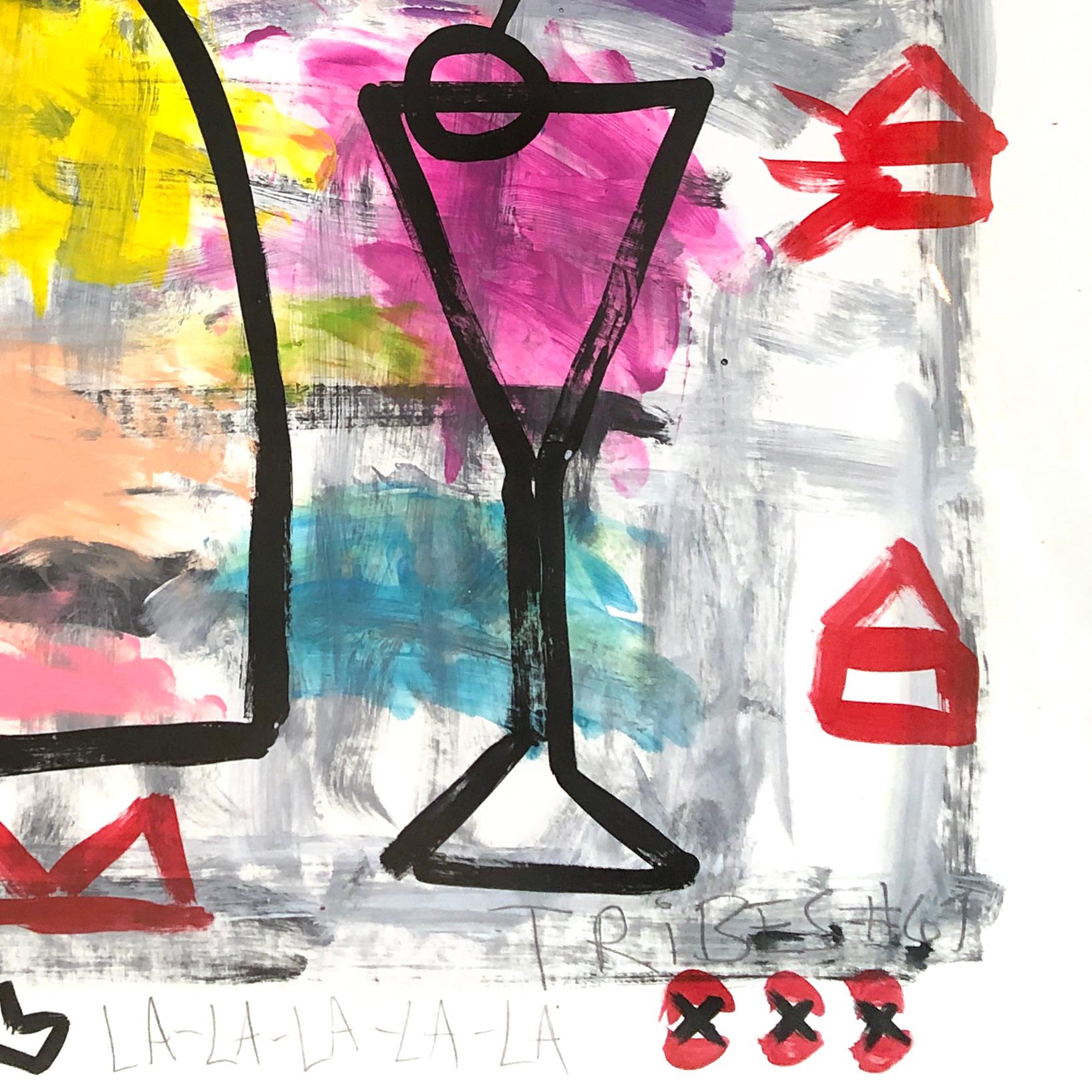 El cóctel está agitando la fiesta - Pintura abstracta colorista de Gary John en venta 4