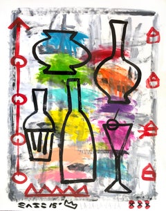El cóctel está agitando la fiesta - Pintura abstracta colorista de Gary John