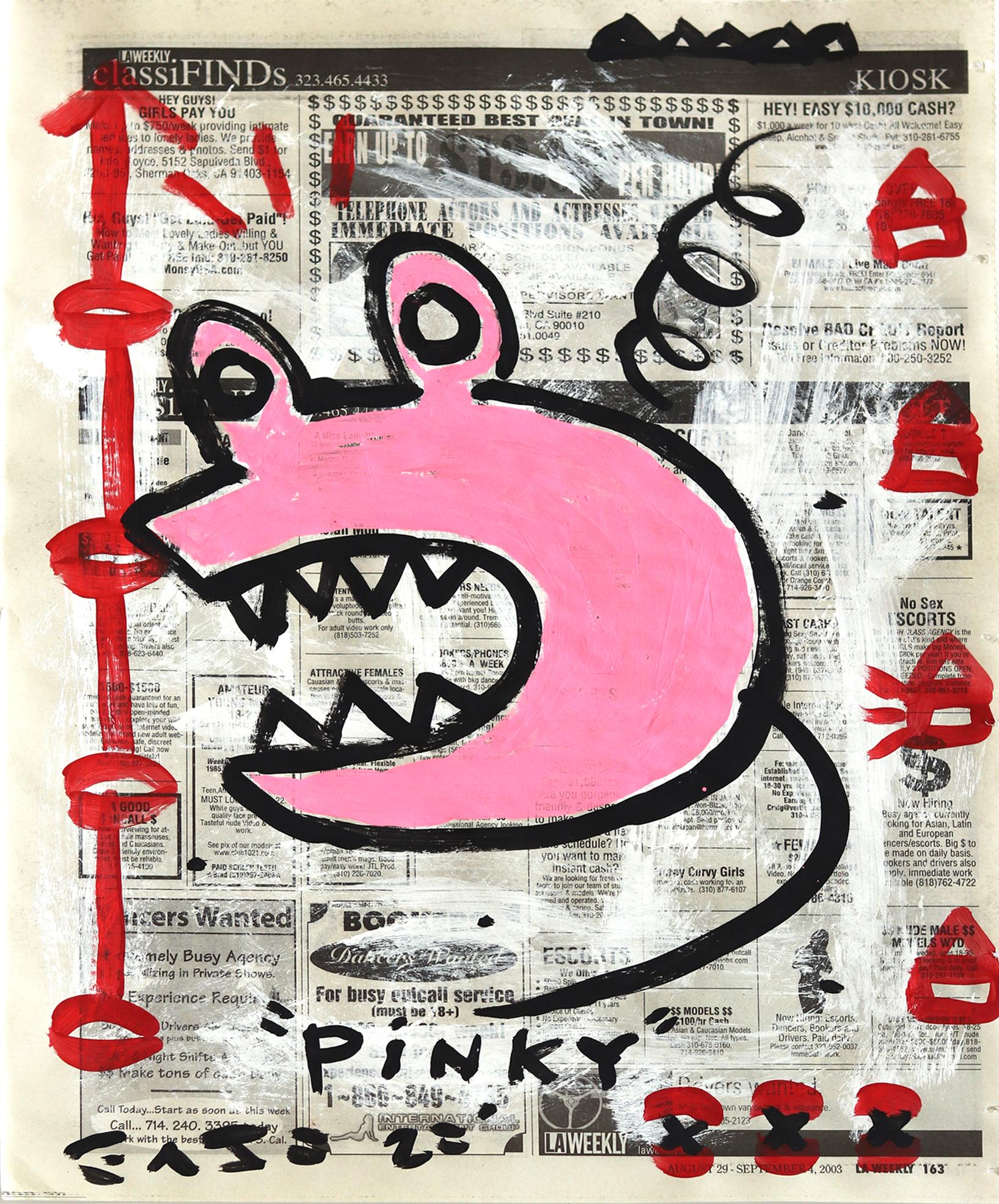 "The Mad Mouse" - Original Pink Gary John Contemporary Pop Painting auf Zeitungspapier