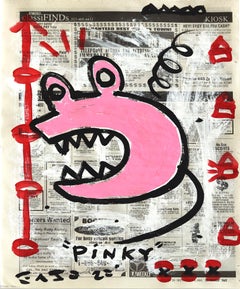 "The Mad Mouse" - Original Pink Gary John Contemporary Pop Painting on Newspaper