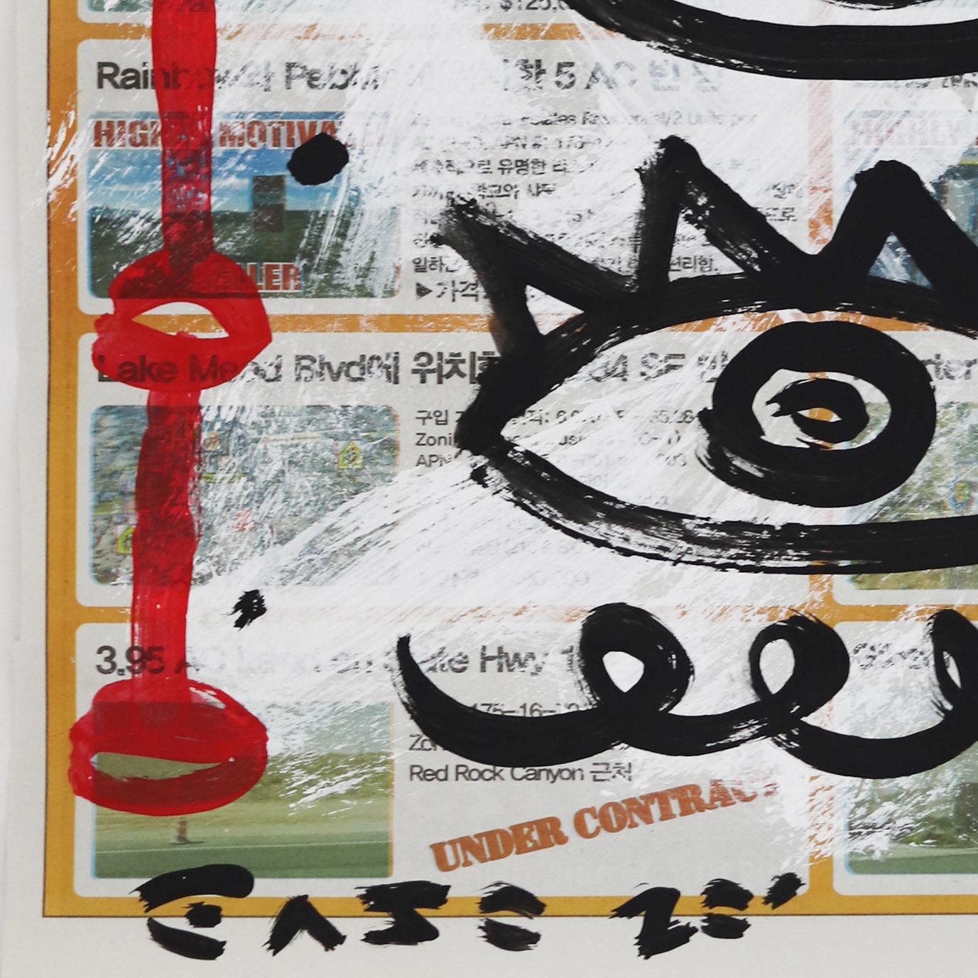 Third Eye Blind - Negro y Rojo Arte callejero original sobre papel de periódico - Figurative Painting Gris de Gary John