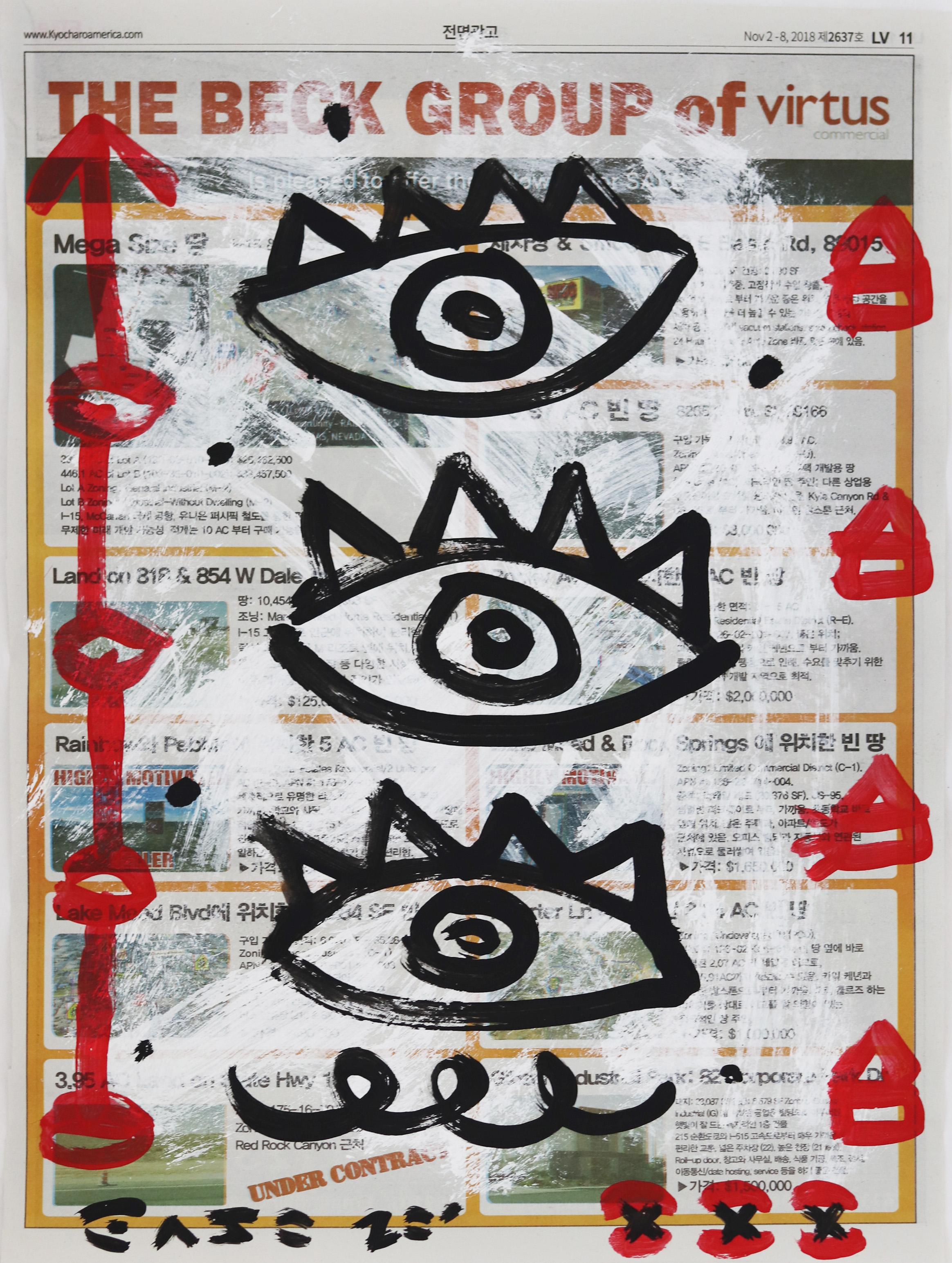 Gary John Figurative Painting - Third Eye Blind - Black and Red Original Street Art on Newsprint