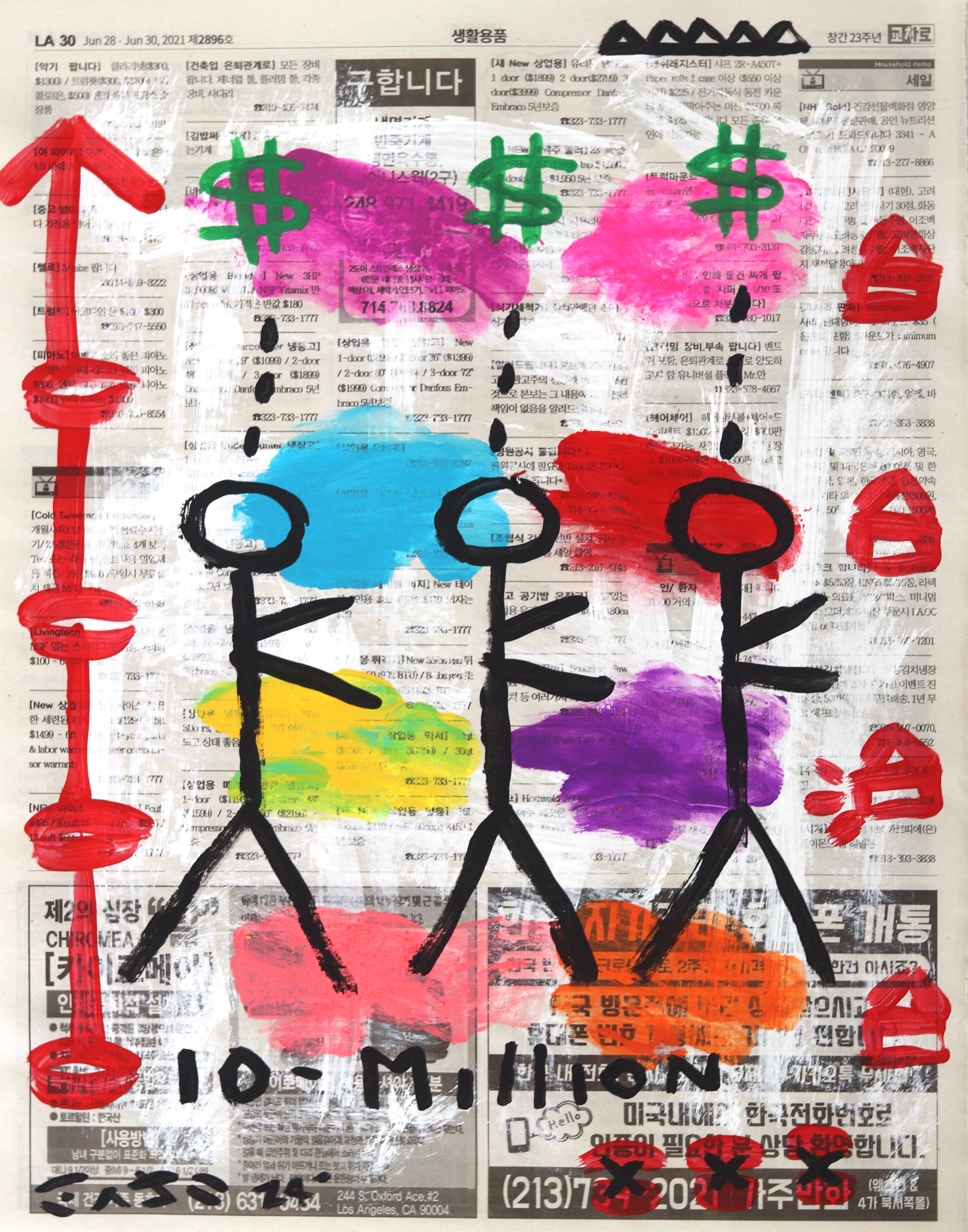Tre topi ciechi - Pittura originale di street art multicolore su carta da giornale - Mixed Media Art di Gary John