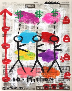 Three Blind Mice - Original Street Art Multicolor Painting on Newspaper