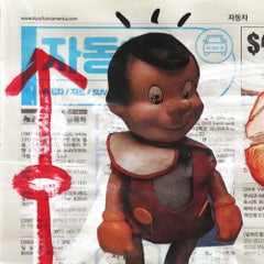 Twin Hot Dogs - Pittura originale di Gary John Street Art su carta di giornale