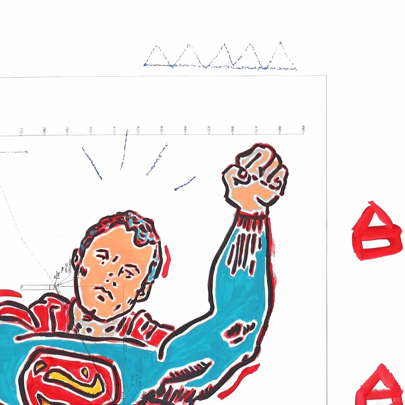 „Up Up And Away!“ Original rot-blaue Superman-inspirierte Pop-Art von Gary John im Angebot 2