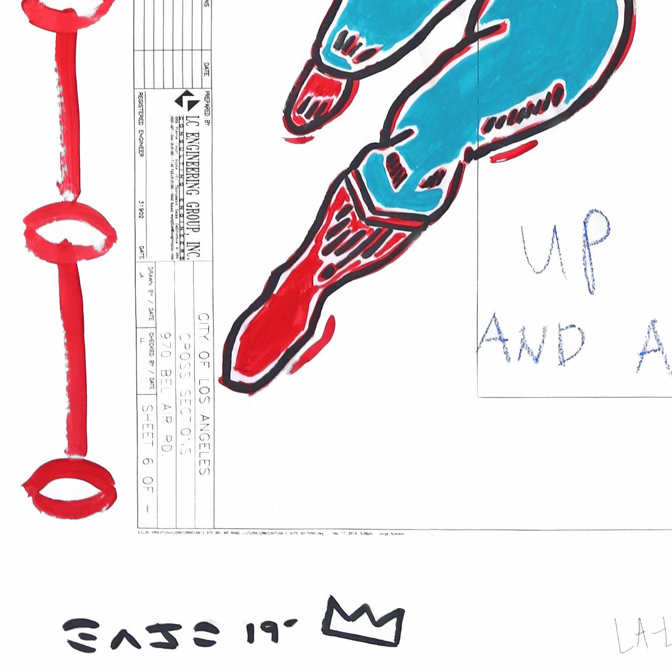 „Up Up And Away!“ Original rot-blaue Superman-inspirierte Pop-Art von Gary John im Angebot 3