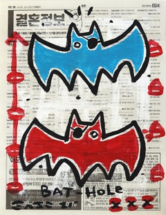 "Vampire Date" Original Bats Gary John Contemporary Pop Painting on Newspaper