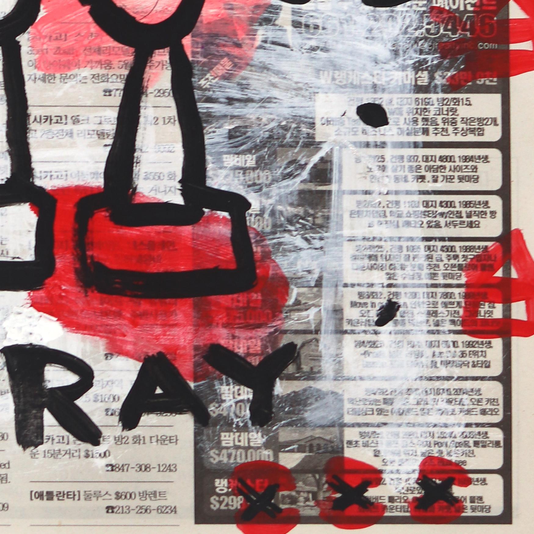 X-Ray Robot - Original Gary John Street Art Pop Art Sci Fi Painting on Newspaper For Sale 1