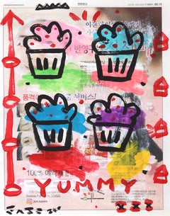 Yummy Popovers - Pittura alimentare originale di Gary John Street Art su carta da giornale